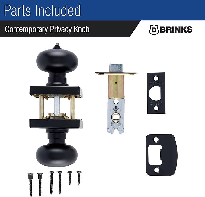 BRINKS – Contemporary Privacy Locking Interior Ball Door Knob, Matte Black - Designed for Sleek and Modern Homes and Blends Seamlessly with Interior Décor (E2436-122) (8 Pack)