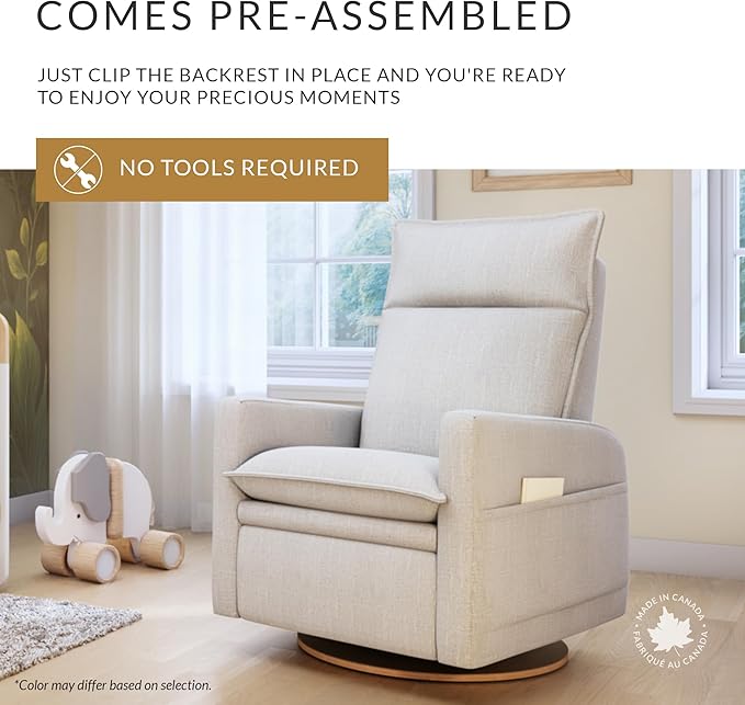 Arya Modern Nursery Chair Glider Recliner with 180° Swivel - Cozy Motorized Reclining Nursing Chair with USB Ports, Gentle Motion, Ergonomic Design, Canadian-Made (Silver Grey/Nubia Fabric)