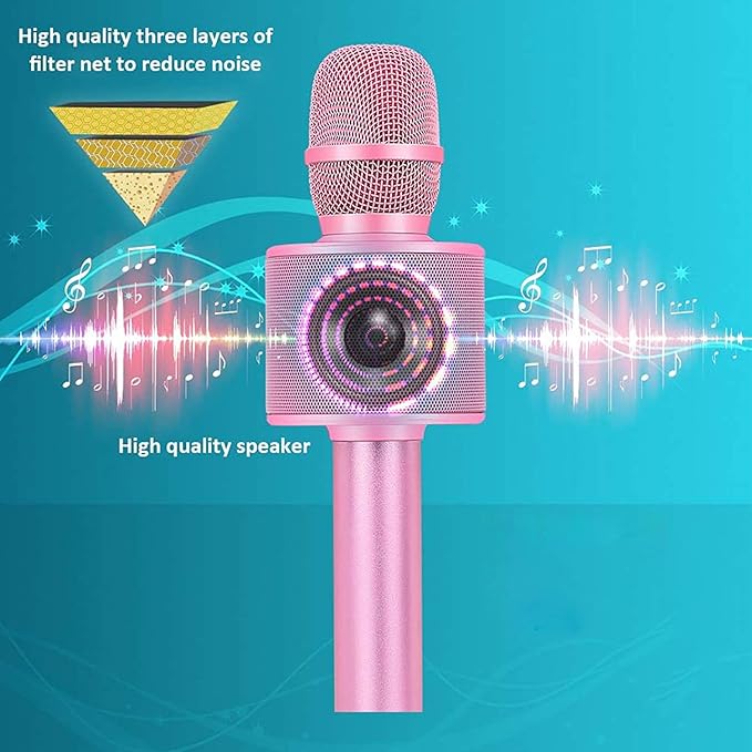 BONAOK Wireless Bluetooth Karaoke Microphone,3-in-1 Portable Handheld Karaoke Mic Speaker Machine Home Party Birthday for All Smartphones Q37 (P-Ink)