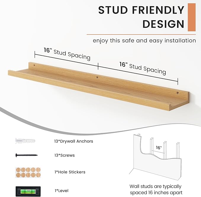 Floating Picture Ledge Shelves Set of 4, 36 Inch Shelves with Lip - Large Nursery Book Shelf for Toys Storage, Kids Bookshelf - Wall Mounted Living Room Bedroom Decor Frames