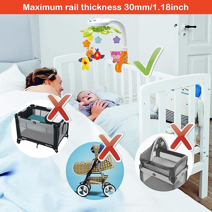KiddoLab Baby Crib Mobile with Relaxing Music. Includes Ceiling Light Projector with Stars, Animals. Musical Crib Mobile with Timer. Nursery Toys for Babies Ages 0 & Older