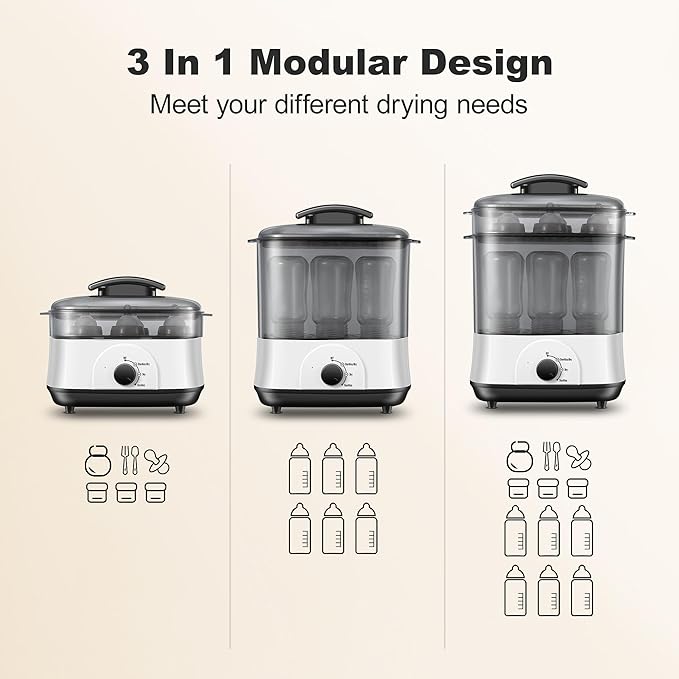 Baby Bottle Steamer, 3-in-1 Bottle Steamer and Dryer, Easy One-Dial Control Electric Steam Bottle Dryer for Baby Bottles, Baby Stuffs & Breast Pump Accessories
