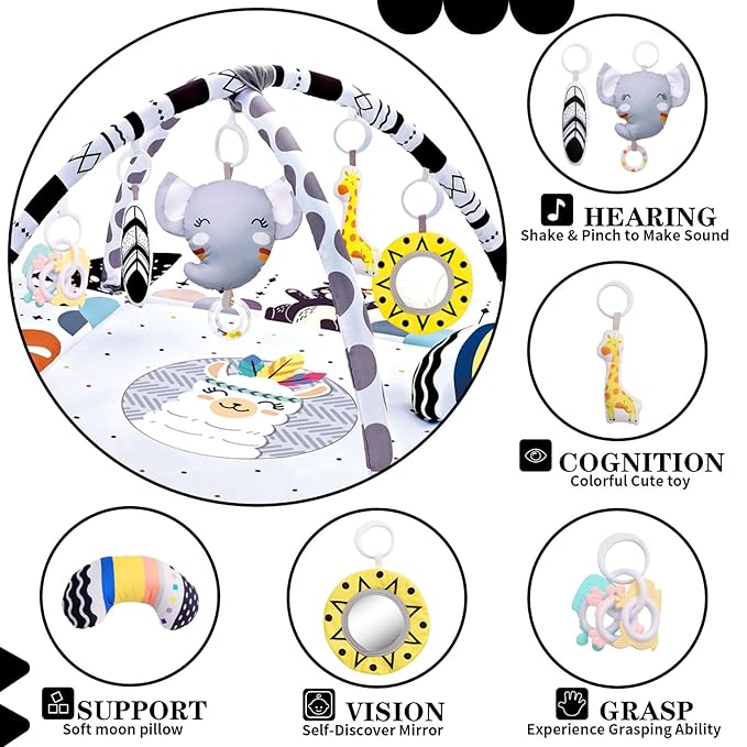 Baby Gym Play Mat, 8-in-1 Tummy Time Mat & Activity Gym, Washable Ball Pit, Infant Play Mat with Detachable Toys for Sensory Exploration and Motor Skill Development