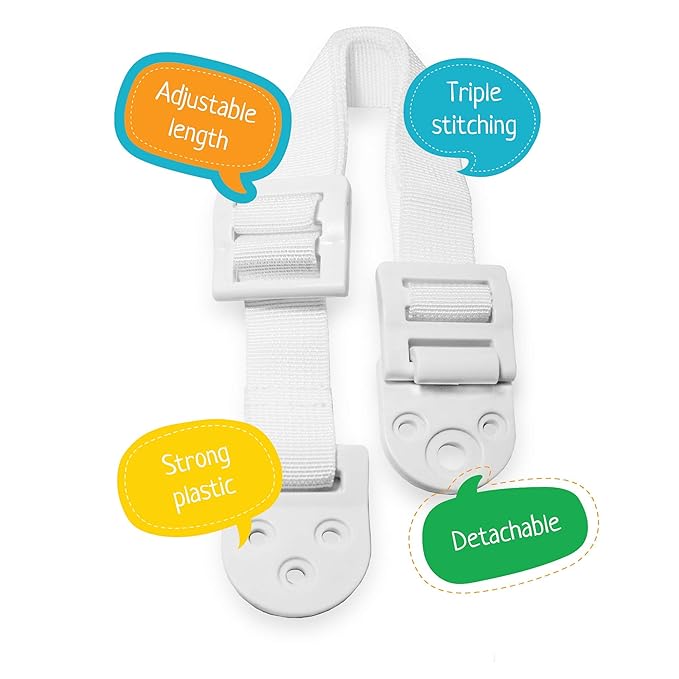 Boxiki Kids Adjustable Anti-Tip Furniture Anchors for Baby Proofing and Dresser Anchoring Kit. 8 PC Wall Anchors and Earthquake Straps. Baby Safety Kit and Home Safety Furniture Straps (White)