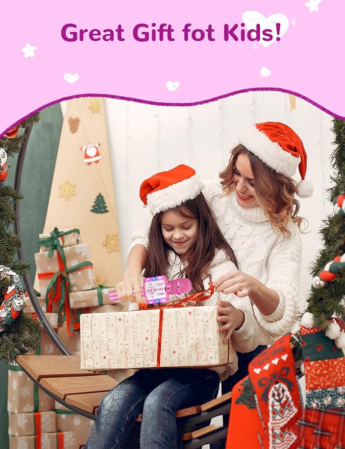 Amazmic Toys for Girls, Kids Karaoke Microphone Toddler Microphone for Kids with Lights, Birthday Gift for Girls, Boys Toy Age 3 4 5 6 7 8+(Light Pink)
