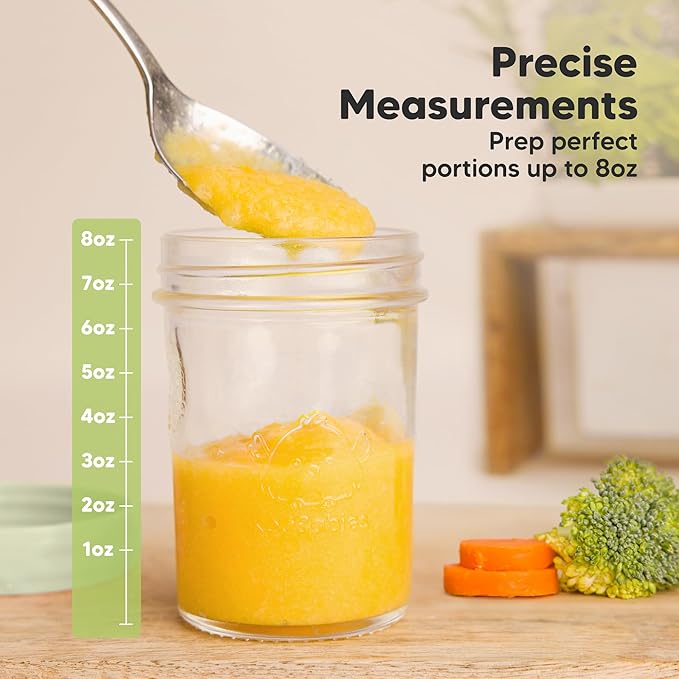 KeaBabies 4pk 8oz Glass Baby Food Containers with Lids - Leak-Proof, Microwavable Small Glass Jars, Baby Purees & Toddler Snack Storage Containers, BPA-Free, Dishwasher & Freezer Safe (Sage)