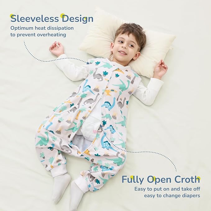 Baby Toddler Sleep Sack with Feet 2.5 TOG Winter, Wearable Blanket with Legs, Toddler Sleeping Sack Long Sleeve (Dinosaur, 3T-5T)