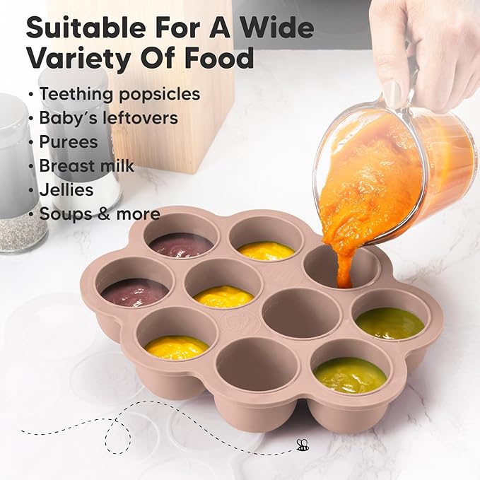 KeaBabies Silicone Food Freezer Trays with Lid, 2oz x 10 Pods Baby Food Storage Containers, Easy Puree Meal Prep, Breast Milk Silicone Freezer Molds, Dishwasher,Microwave Safe,BPA-Free Tray(Dusk)