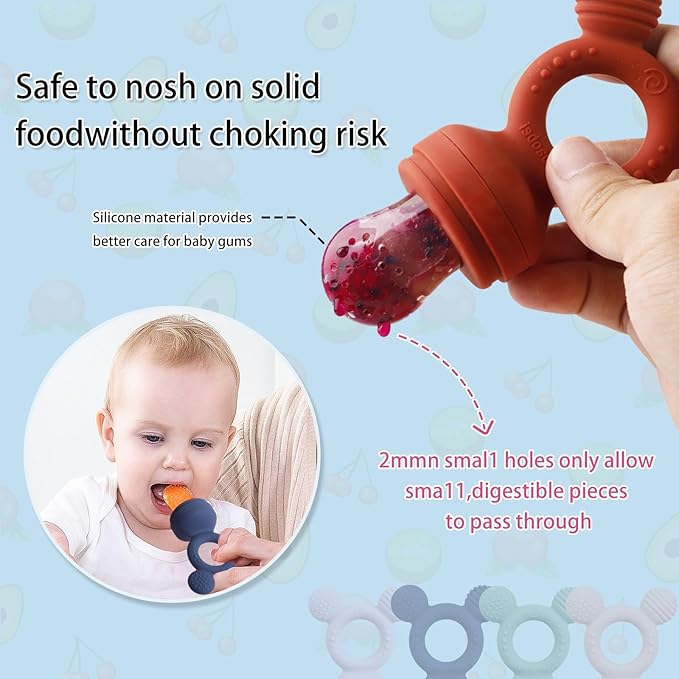 Baby Fruit Feeder, Frozen Teething Toys for Babies, Teether Pacifier with 3 Extra Teats, Eating Essentials, BPA Free Baby Feeding Supplies (Copper)