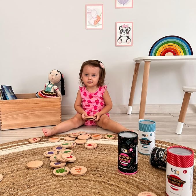 bee smart Wooden Memory Game - Matching Memory Game for Kids 3 and Up, 16Pcs | Educational Toy for Preschool Toddlers Board Games (Space)