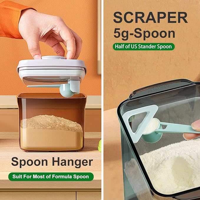 Ankou Airtight Formula Container-1000ml/400g Formula Dispenser with Lids, BPA-Free Food Storage Containers, One Button Handy Milk Powder Dispenser with Scoop and Scraper, Dark Brown