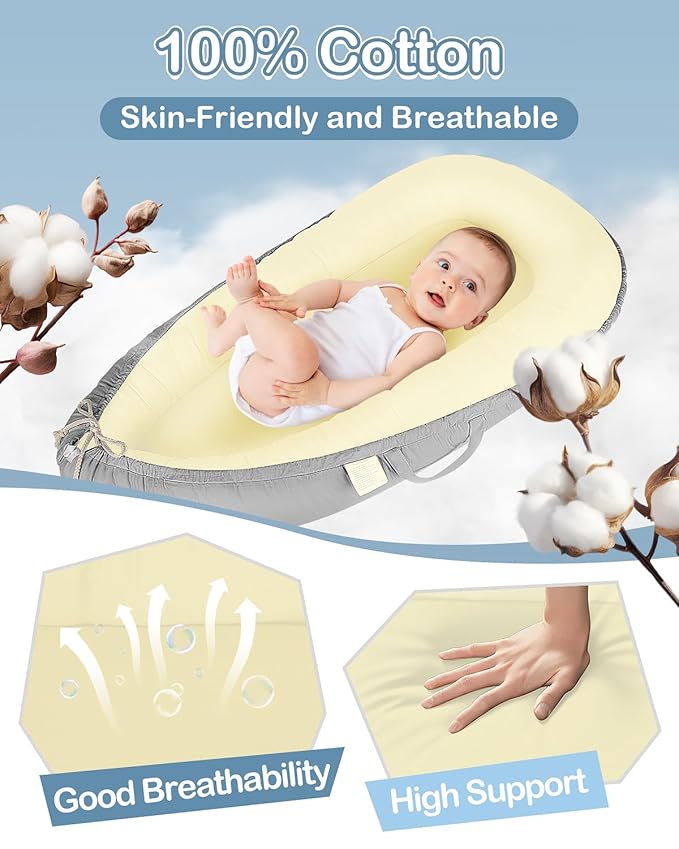 Baby Lounger - Infant Lounger for Newborn 0–26 Months, Waterproof Inner Cover and Pure Cotton Breathable Baby Nest Cover, Newborn Lounger for Baby Boys & Girls, Portable Lounger for Home and Travel