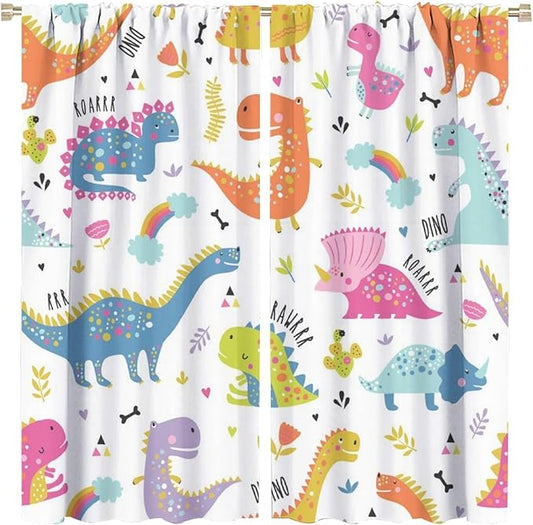 Cartoon Dinosaur Curtains for Boys Girls Home Decor Childish Cute Dino Animals Print Pattern Rod Pocket Blackout Window Drapes for Nursery Baby Bedroom Playroom W21xL45in Decor