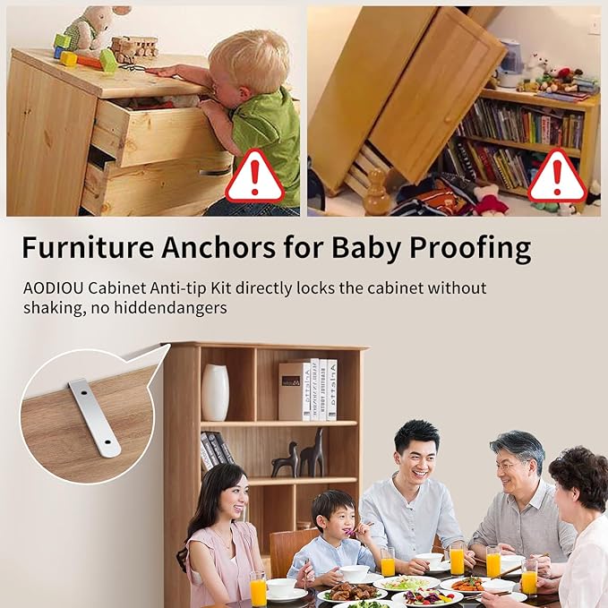 furniture anchors safety Wall straps: Baby Proofing Anti Tip Cabinet, Furniture Anchors for Dresser Secure Child Security Mount Kits 4 Pack