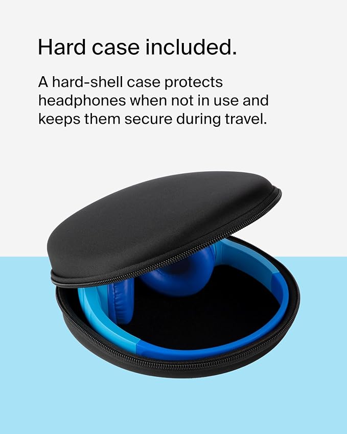 Belkin SoundForm Mini - Wireless Bluetooth Kids Headphones, 30H Battery, 85dB Safe Volume Limit, Built-in Microphone - Toddler On-Ear Earphones for iPhone, iPad - Ideal for School - Blue w/Case