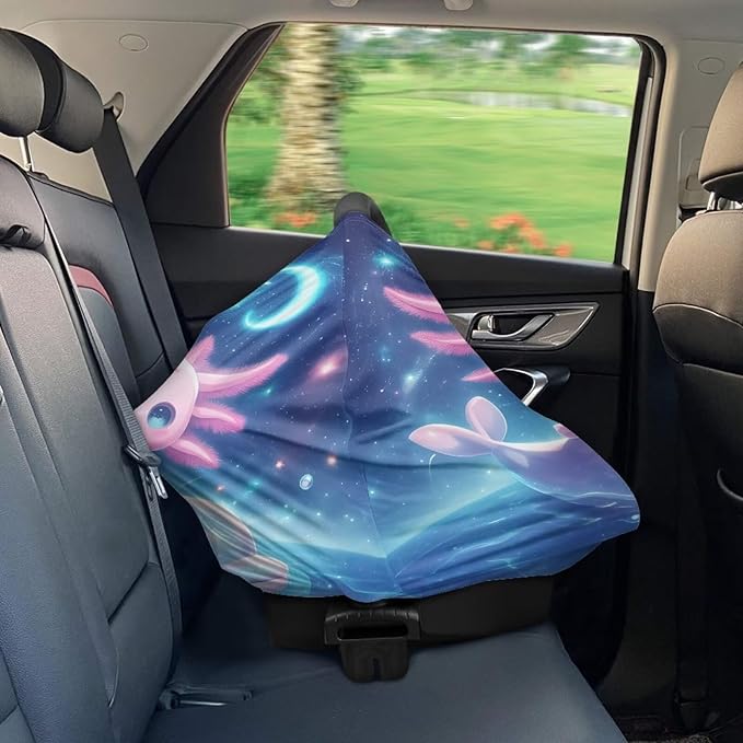 Binienty Axolotl Infants Carseat Canopies for Women, Dolphin Animal Print Nursing Breastfeeding Cover Stretchable for Stroller/Shopping Cart