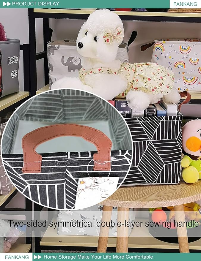 FANKANG Storage Basket,Nursery Hamper Canvas Laundry Basket Foldable with Waterproof PE Coating Storage, Office, Bedroom, Clothes,Toys (Rec-Black Cube)