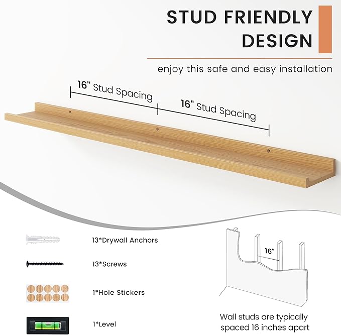 Floating Picture Ledge Shelves for Wall Set of 4, 48 Inch Wall Shelves with Lip Long Large Nursery Book Shelf for Toys Storage Kids Bookshelf Wall Mounted Living Room Bedroom Decor Frames