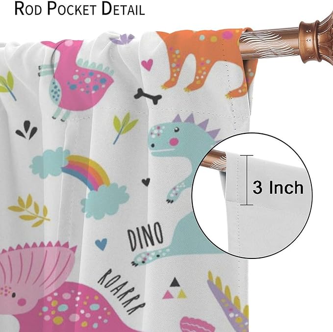 Cartoon Dinosaur Curtains for Kids Boys Girls Home Decor Childish Cute Dino Animals Print Pattern Rod Pocket Blackout Window Drapes for Nursery Baby Bedroom Playroom W36xL63in 2 Panels