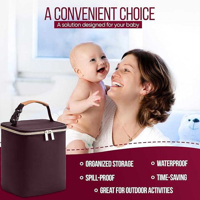BreastMilk Cooler with Ice Packs and Tote Bags for Nursing, Large Capacity, Waterproof, Fits 9 Baby Bottles Up to 11 oz, Dark Brown