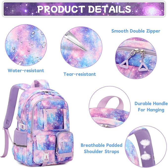 Backpack for Girls 3pcs Set Kids Backpack with Lunch Box Students Kawaii Book Bag for Elementary Primary Middle School Bags - Ita Backpack - Galaxy