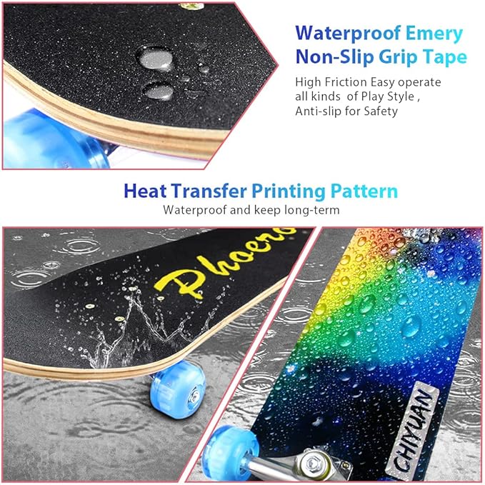 Easy_Way Complete Skateboards- Standard Skateboards for Beginners Kids Boys Girls Teenager- 31''x 8''Canadian Maple Cruiser Pro Skate Board, Skateboards