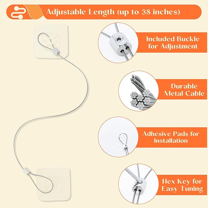 8 Pack 40" TV Safety Stainless Steel Straps Adjustable, Adhesive Anti-Tip Furniture Anchor for Flat Screen, TV and Furniture Safety Straps for Baby Proofing