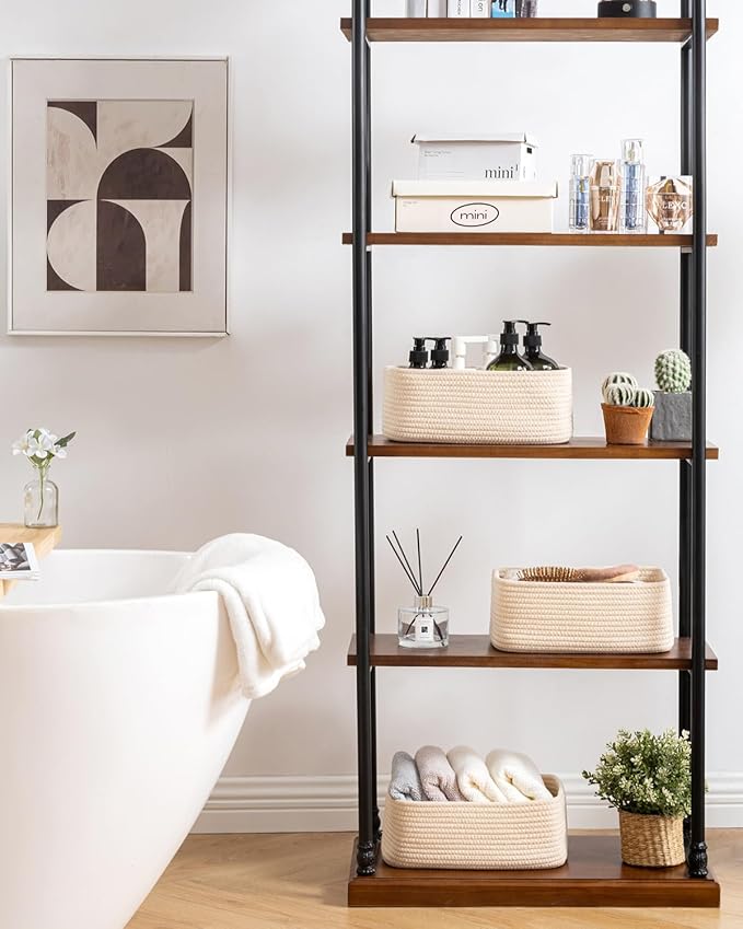 KALLAX Small Woven Basket, 12 x 8 x 4.5 Inches, Storage Basket for Organizing, Cute Small Rope Shelf Closet Cube Storage Bins Baskets for Shelves, Dog Toy Gift Baskets Empty, 3 Packs, Beige