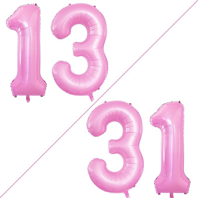 GOER Number 13 Balloons for 13th Birthday Sweet 13 Party Decorations,42 Inch Jumbo Foil Helium 31 Balloons for 31st Birthday Party Decoration (Light Pink)