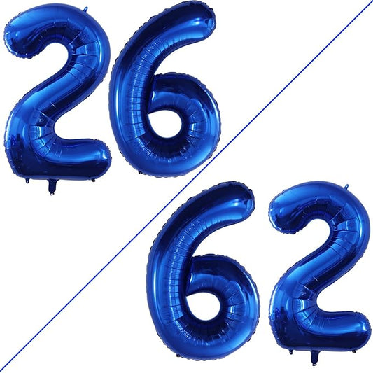 GOER Number 26 Balloons for 26th Birthday Party Decorations,42 Inch Jumbo Foil Helium 62 Balloons for 62nd Birthday Party Decoration (Blue)