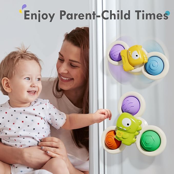 ALASOU 3PCS Pop Suction Cup Spinner Toys for 1 Year Old Boy Girl|Novelty Spinning Tops Toddler Toys Age 1-2|Sensory Baby Bath Toy for Toddlers 1-3|12 18 Months Boy Birthday Gift for Infant