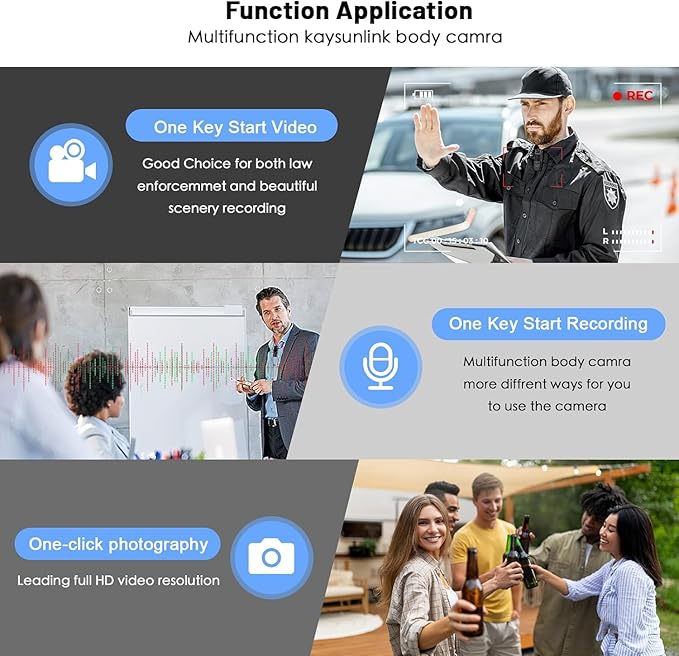 Body Camera with Audio and Video Recording 1080P FHD Mini Police Wearable Body Worn Cam Portable Small Personal Camcorder Sport Action Outdoor Video Recorder (128GB)