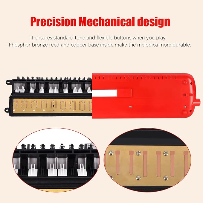 EastRock 37 Key Melodica Instrument Air Piano Keyboard Soprano style Pianica with Mouthpiece Tube Sets and Carrying Bag Black