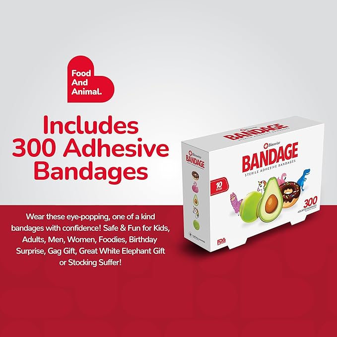 BioSwiss Bandages, Assorted Animal, Fun, and Food Shaped Self Adhesive Bandage, Latex Free Sterile Wound Care, 300 Count