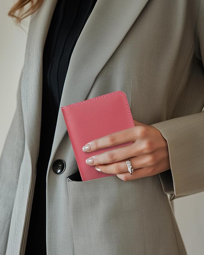 ALLIVE Passport Holder for Travel Women Men,Genuine Leather Passport Cover Wallet,Travel Must Haves Airport Essentials Travel Gifts Pink