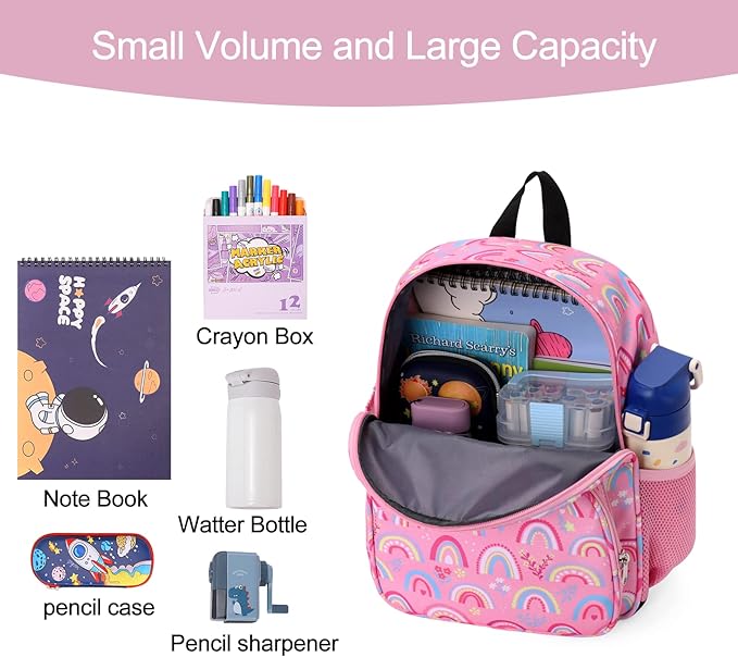CLUCI Kids Backpack for Girls Toddler Backpack for Preschool Kindergarten Child Cute Daycare School Bookbag Travel Pink Rainbow