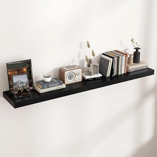 Floating Shelves for Wall, Large Wall Mounted Shelves with Invisible Brackets, Long Wood Floating Shelf Shelves for Living Room, Bedroom, Kitchen, (Black, 55" W x 9" D x 1.5" H)