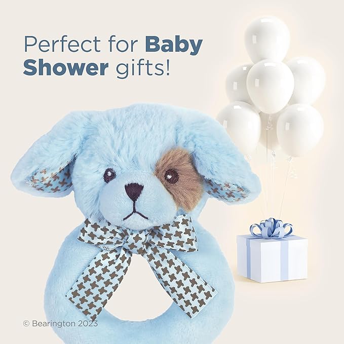 Bearington Baby Lil' Waggles, 5.5 Inch Blue Puppy Dog Plush Stuffed Animal, Soft Baby Boy Rattle - Newborn Boy Toys - Newborn Rattle