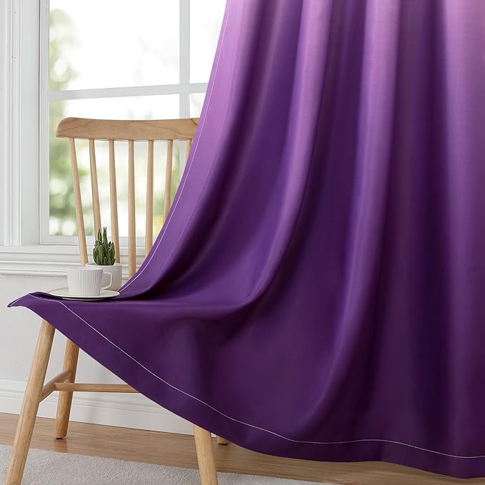 HOMEIDEAS Purple Ombre Blackout Curtains 52 X 96 Inch Length Gradient Room Darkening Thermal Insulated Energy Saving Grommet 2 Panels Window Drapes for Living Room/Bedroom