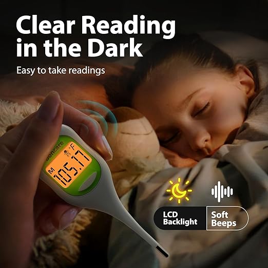 Boncare 9 Seconds Basal Body Thermometer for Ovulation, Oral Thermometer for Adults and Kids - Accurate Rectal Thermometer, with Fever Alarm and Large Display (Light Green)