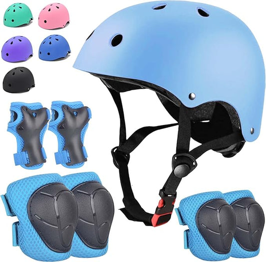 Kids Bike Helmet Set Adjustable for Children, Boys, Girls and Teenagers Aged 3-8 Years Includes Elbow, Knee, Wrist Guards Children's Helmet Protection Set for Bikes SkateboardsRollerskates