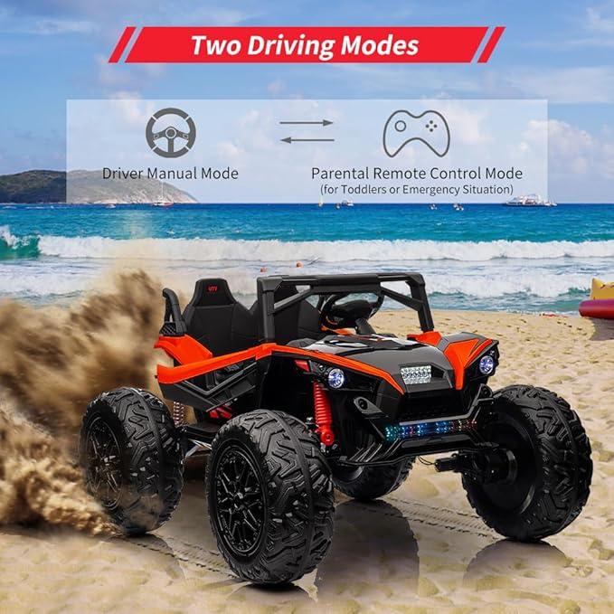 2 Seaters 24V Ride on UTV with Remote Control,10AH Battery, 400W Powerful Motors with 17" EVA Wheels, 20.5“ Seat Width Electric Ride Toy with Metal Suspension,LED Lights,Music,Horn (Red)