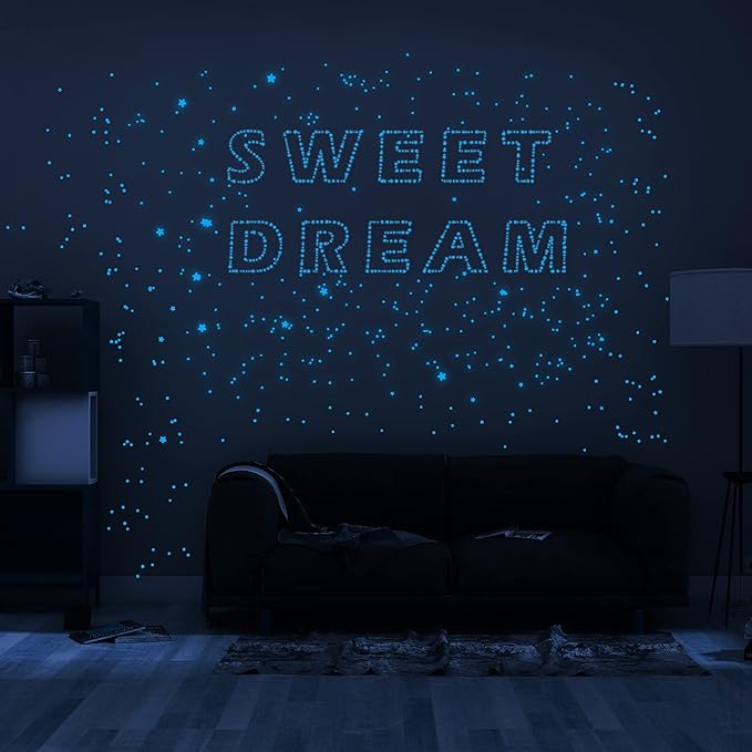 Glow in The Dark Stars Decals Decor for Ceiling 633 Pcs Realistic 3D Stickers Starry Sky Shining Decoration Perfect for Kids Bedroom Bedding Room Gifts(Blue)