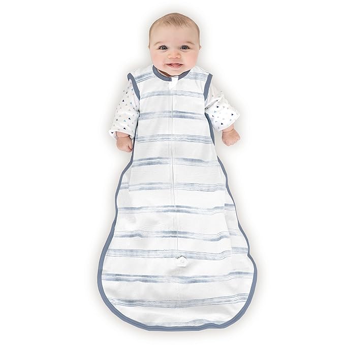 Amazing Baby Cotton Muslin Sleeping Sack, for Baby Boy or Girl, Wearable Blanket with 2-Way Zipper, Watercolor Stripes, Denim, Large (12-18 Month)