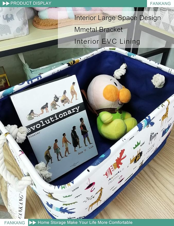 FANKANG Rectangular Laundry Basket Nursery Storage Fabric Storage Bin Storage Hamper,Gift Baskets (Animals)