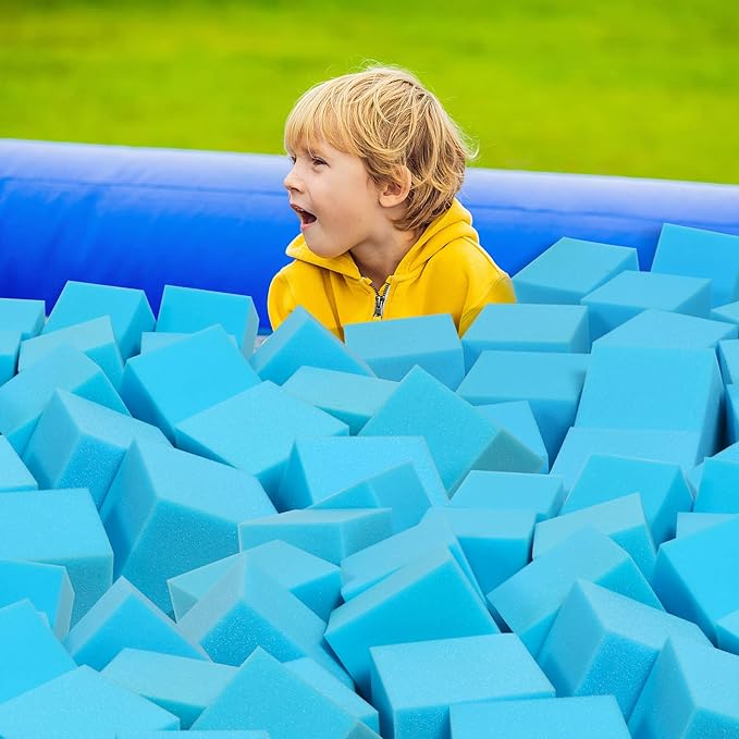 Foam Pit Cubes - 24 PCS 5 Inches Gymnastics Foam Blocks Trampoline Blocks, Multi-Sport Protective Padding for Freerunning, Trampoline, Parkour, Skate Parks & BMX - Blue