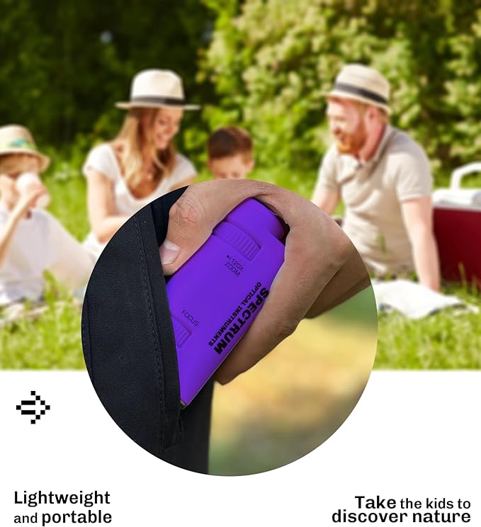 EasyMicro LED Lighted Pocket Microscope 60-120X Magnification Purple Color