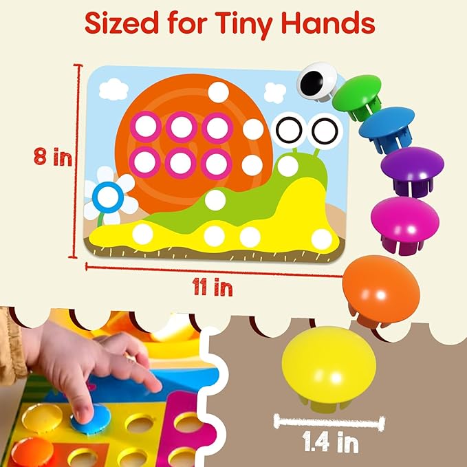 AMOSTING Button Art Toy – Educational Color Matching Mosaic Pegboard Sensory Learning Activity for Kids Age 3 4 5, Preschool Gift for Toddlers, Boys and Girls