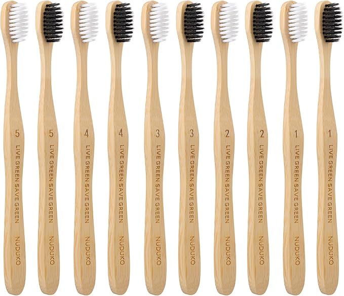 Bamboo Toothbrushes Soft Bristles, Biodegradable Eco-Friendly Toothbrush 10 Pack, BPA Free Charcoal Bamboo Tooth Brush, Organic, Natural, Green and Compostable Tooth Brushes