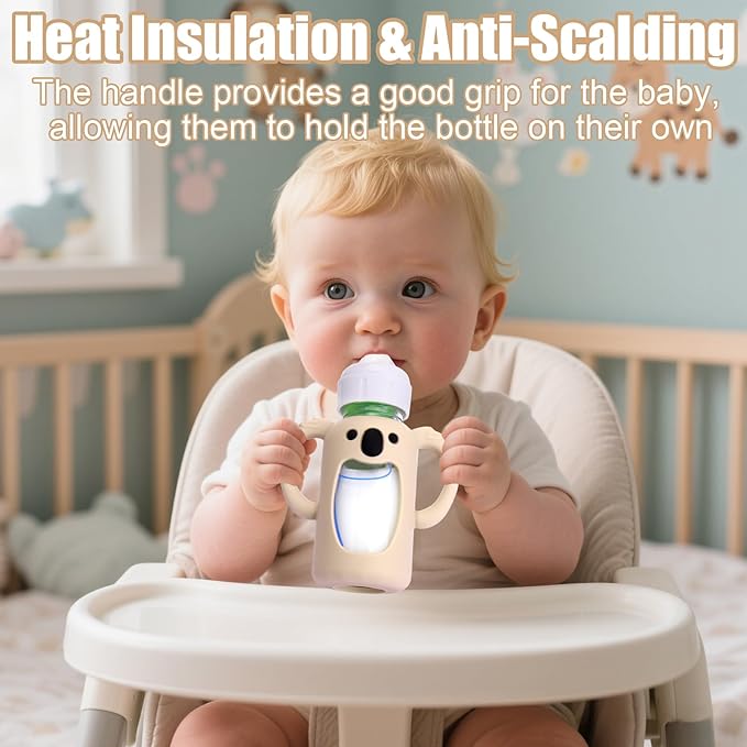 Mity rain 3 Pack Silicone Sleeves for Dr. Brown's Glass Bottles 4 OZ - Anti Breakage Baby Bottle Holder, Compatible with Dr. Brown's Glass Bottles for Babies with Handle